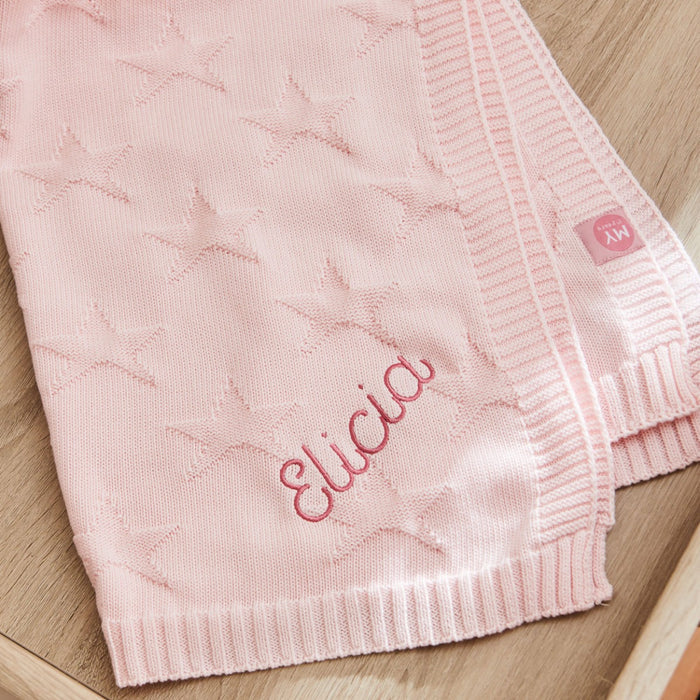 Personalised Pink Star Jacquard Baby Blanket