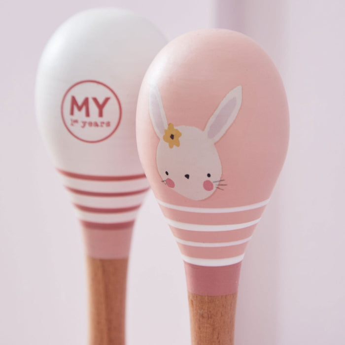 Personalised Pink Wooden Bunny Maracas FSC®
