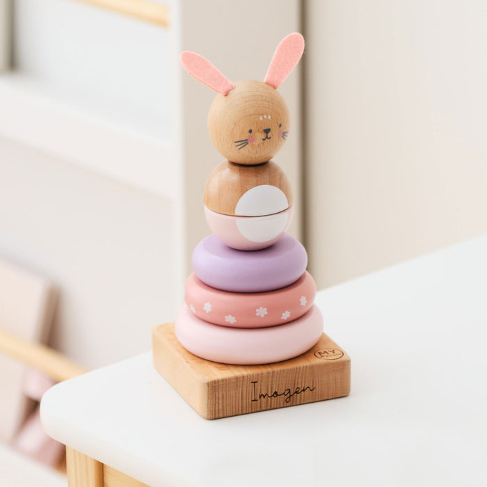 Personalised Pink Wooden Bunny Stacker Toy FSC®