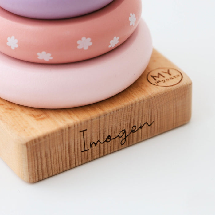 Personalised Pink Wooden Bunny Stacker Toy FSC®
