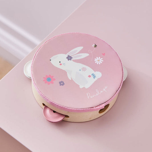 Personalised Pink Wooden Bunny Tambourine FSC®