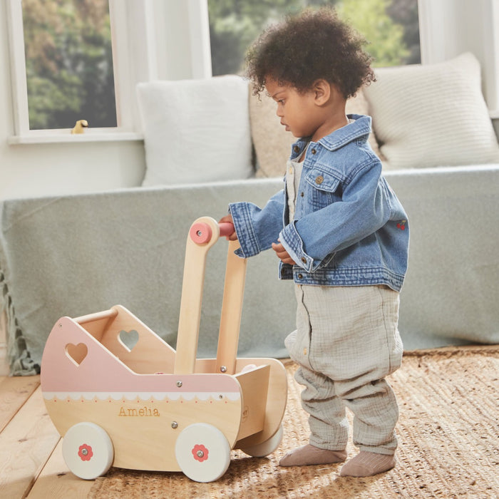 Personalised Pink Wooden Dolls Pram FSC®