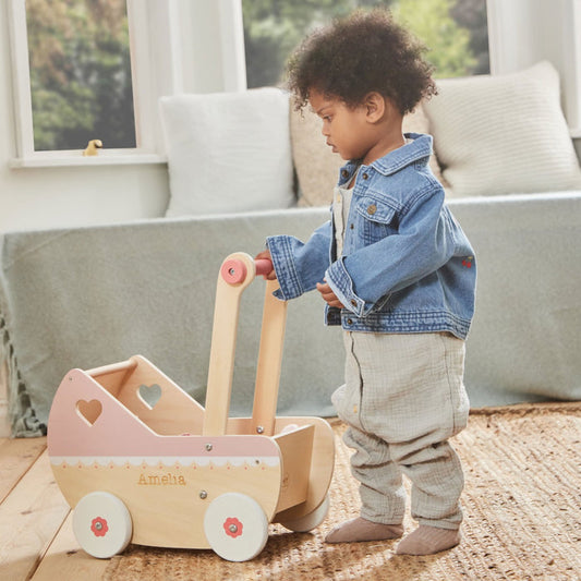 Personalised Pink Wooden Dolls Pram FSC®