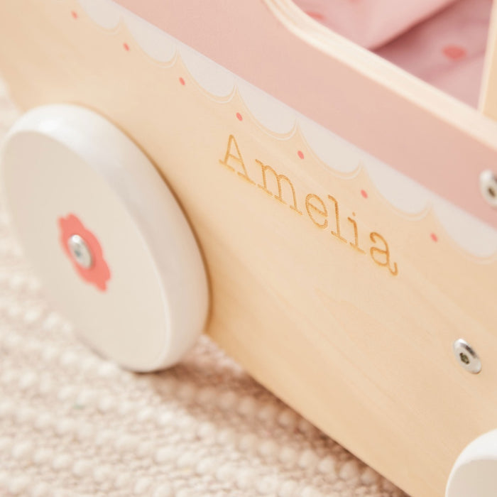 Personalised Pink Wooden Dolls Pram FSC®