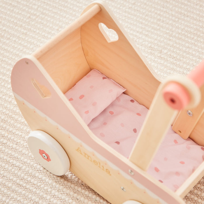Personalised Pink Wooden Dolls Pram FSC®
