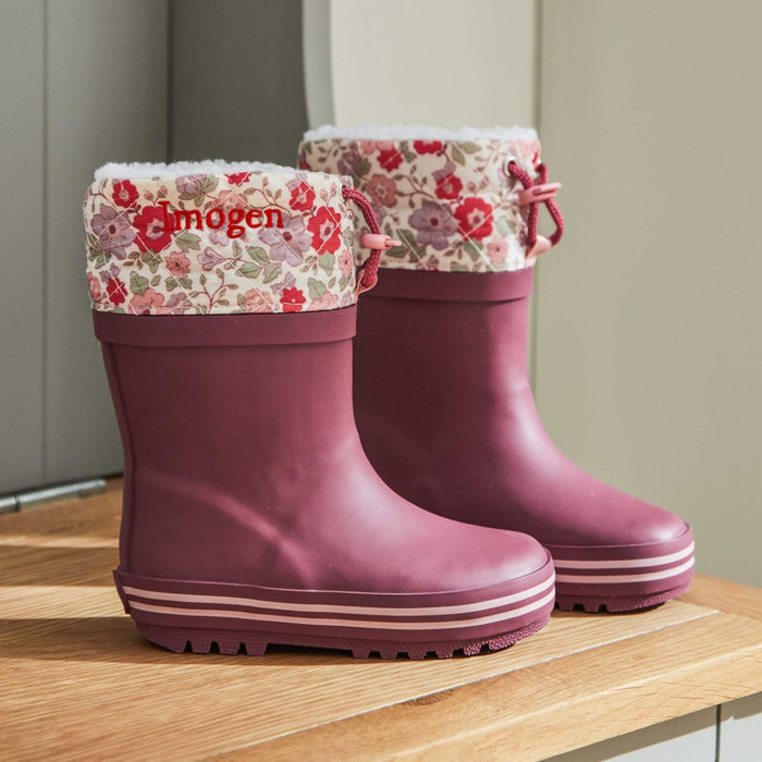Personalised Plum Floral Welly Boots FSC®
