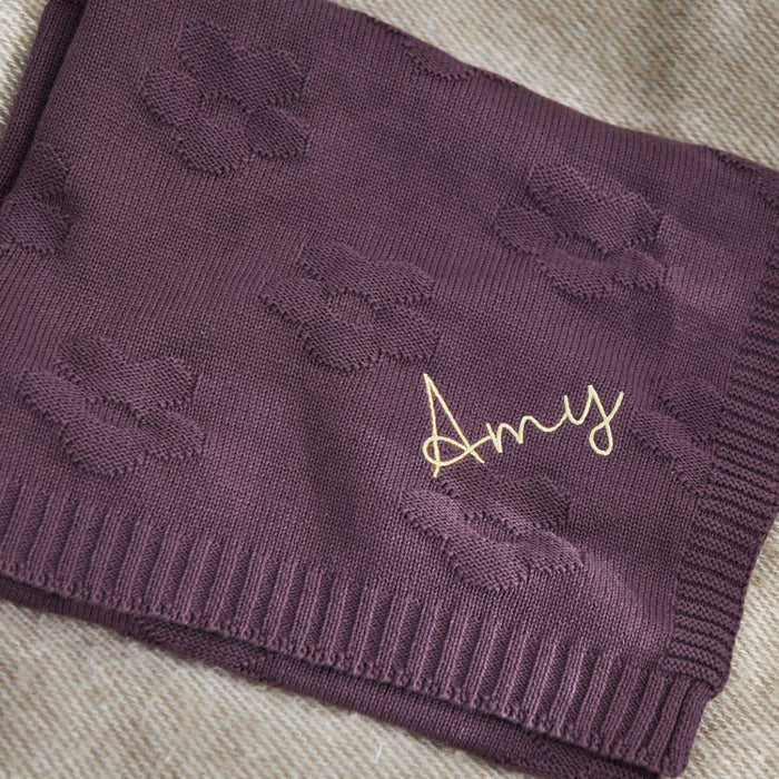 Personalised Plum Flower Jacquard Baby Blanket