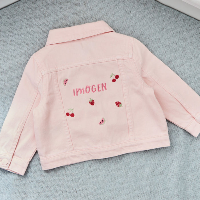 Personalised Red Berry Fruit Pink Denim Jacket