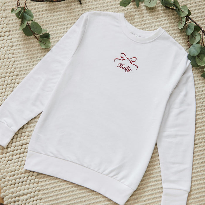 Personalised Red Bow White Jumper