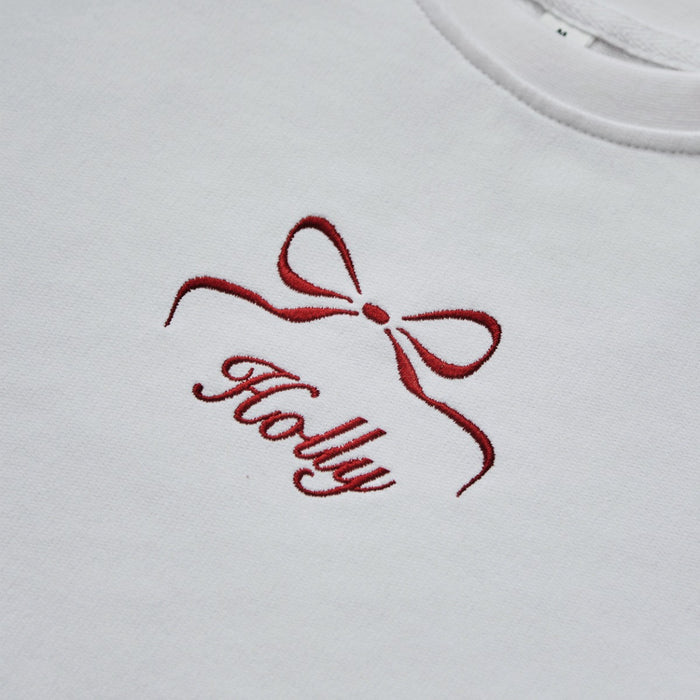 Personalised Red Bow White Jumper