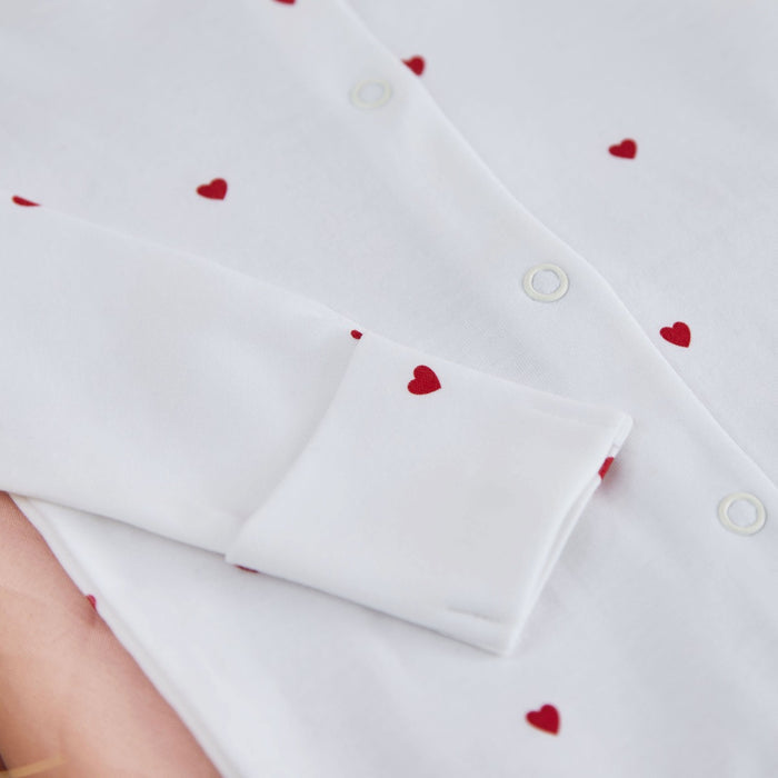 Personalised Red Heart Printed Organic Cotton Sleepsuit