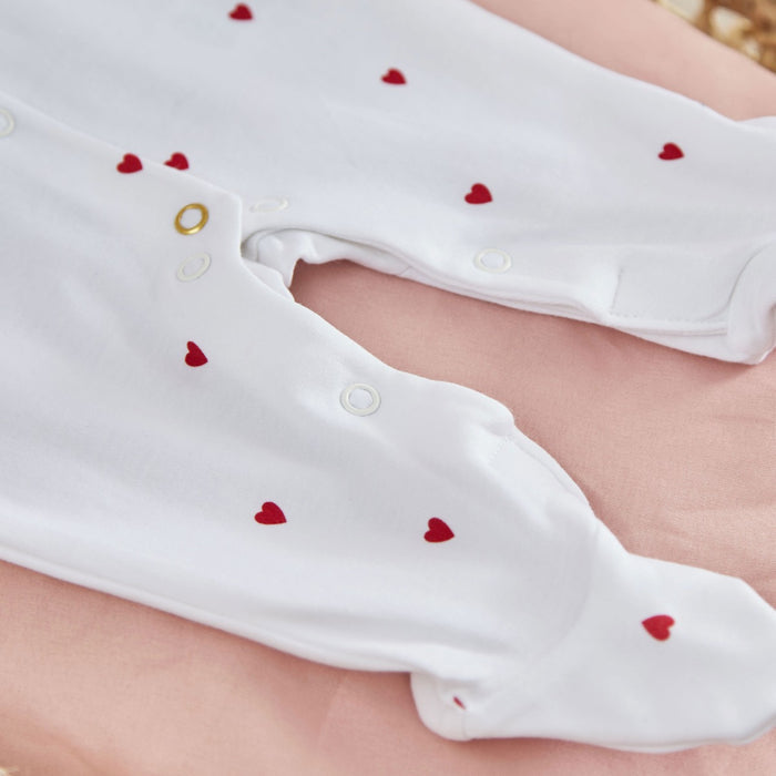 Personalised Red Heart Printed Organic Cotton Sleepsuit