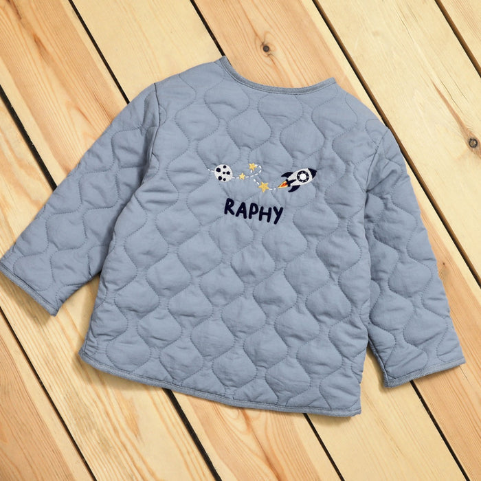 Personalised Rocket and Moon Blue Quilted Jacket