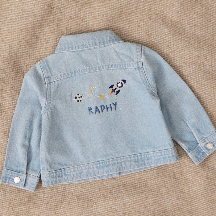 Personalised Rocket and Stars Stonewash Denim Jacket