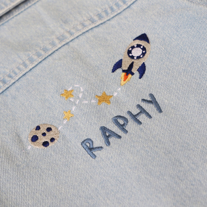 Personalised Rocket and Stars Stonewash Denim Jacket