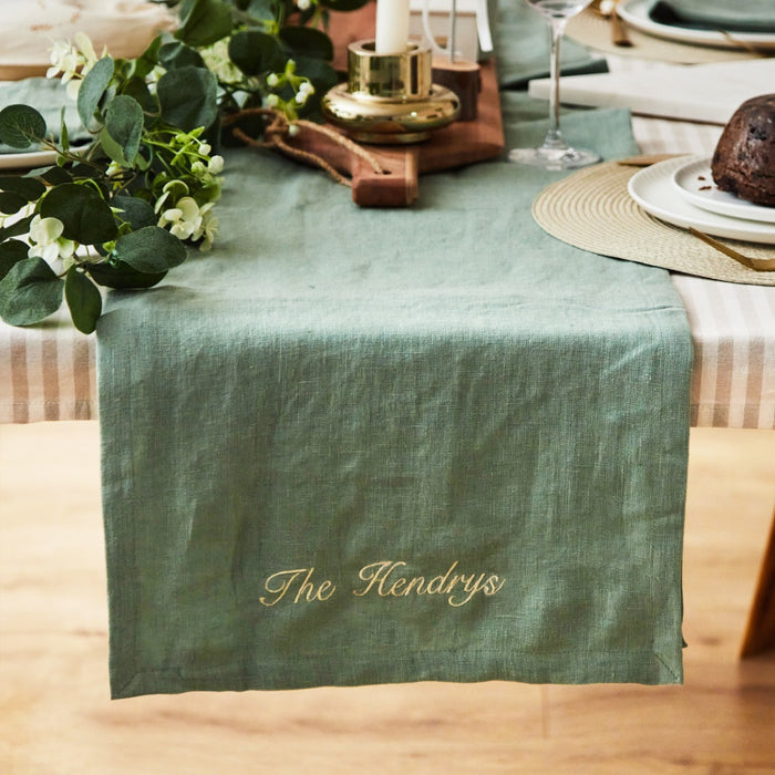 Personalised Rosemary Linen Family Table Runner