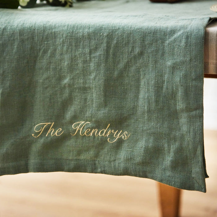 Personalised Rosemary Linen Family Table Runner