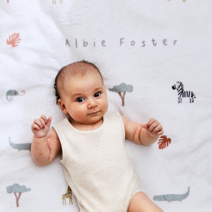 Personalised Safari Animal Print Fleece Blanket