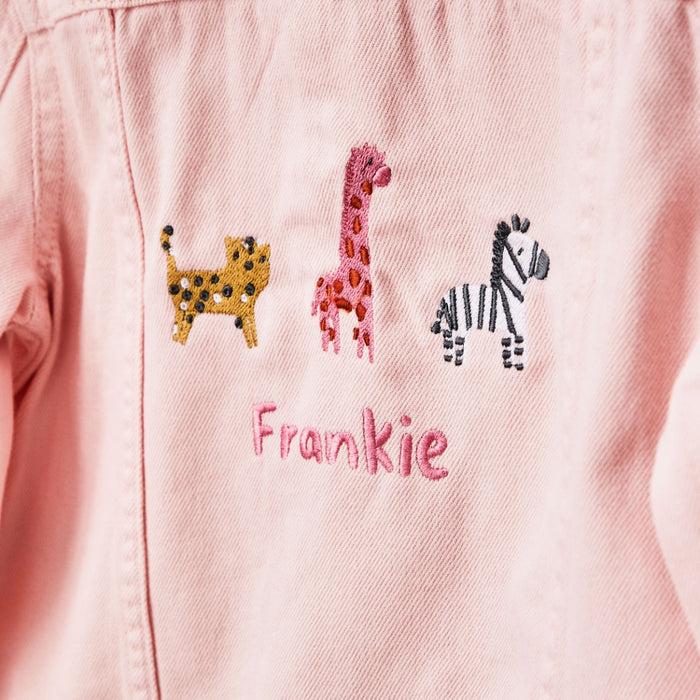 Personalised Safari Animals Pink Denim Jacket