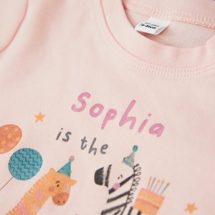 Personalised Safari Birthday Girl Pink T-Shirt