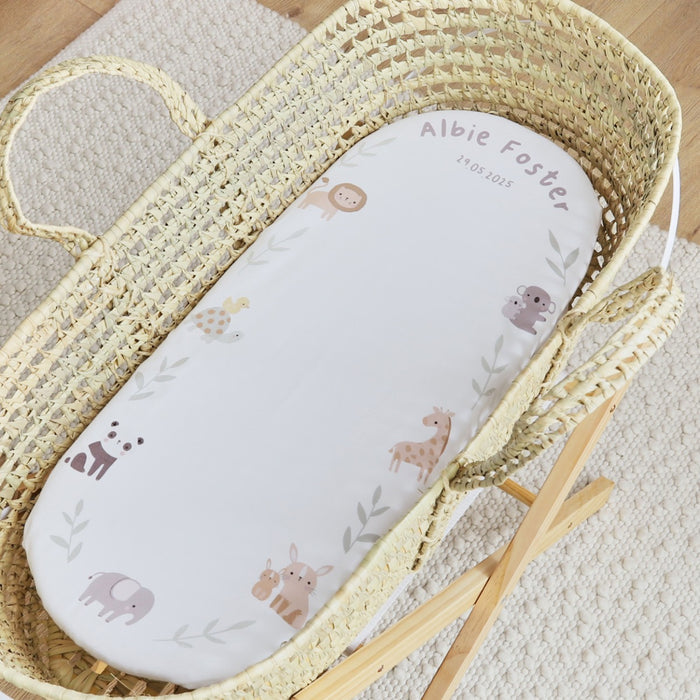 Personalised Safari Print Moses Basket Sheet