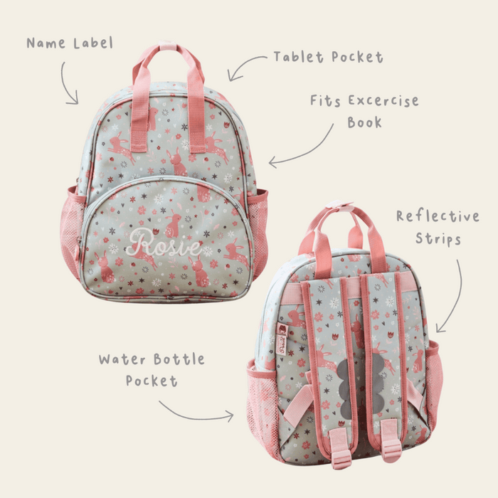 Personalised Sage Bunny Print Medium Grab Handle Backpack