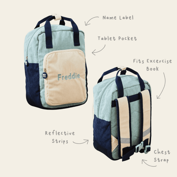 Personalised Sage Cord Backpack with Grab Handle