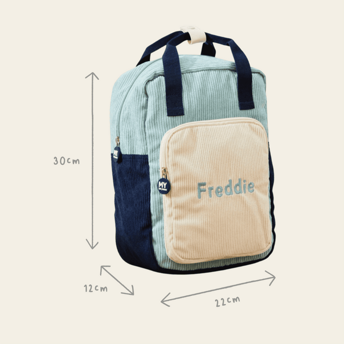 Personalised Sage Cord Backpack with Grab Handle