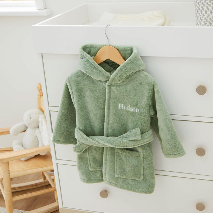 Personalised Sage Green Fleece Robe