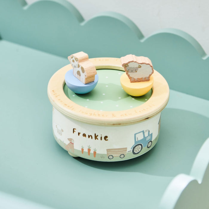 Personalised Sage Wooden Farmyard Music Box FSC®