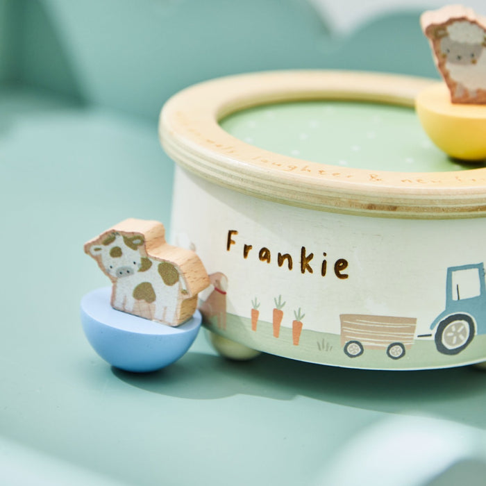Personalised Sage Wooden Farmyard Music Box FSC®
