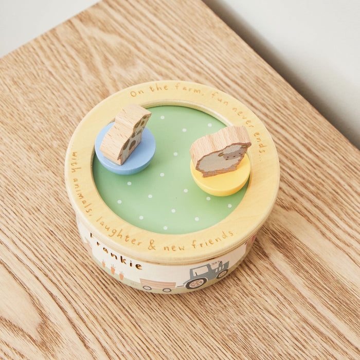 Personalised Sage Wooden Farmyard Music Box FSC®