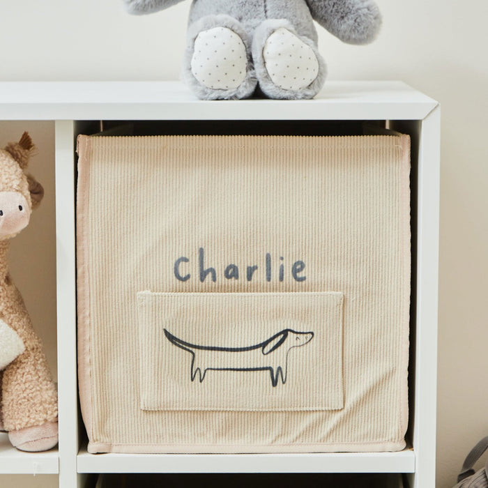 Personalised Sausage Dog Ecru Storage Cube