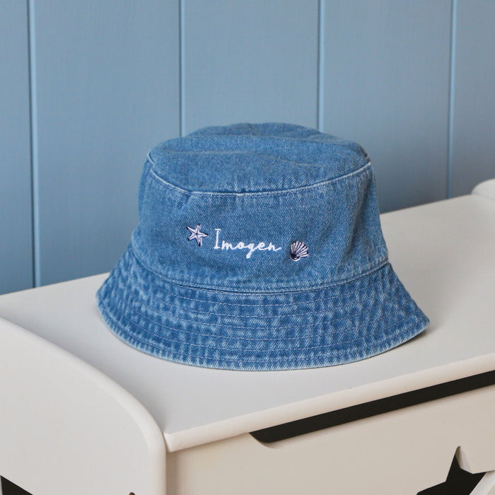 Personalised Seashell Denim Bucket Hat