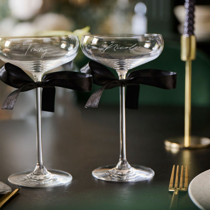 Personalised Set of 2 Script Champagne Coupe Glasses