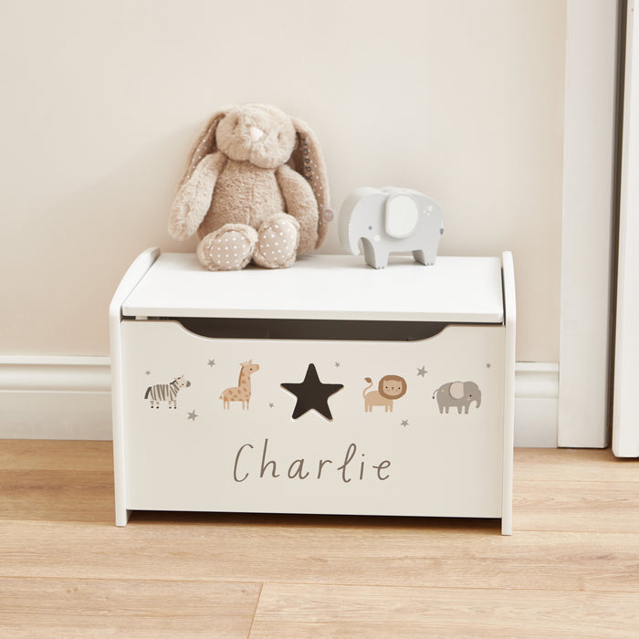 Personalised Small White Safari Animal Toy Box