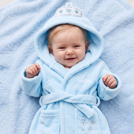 Personalised Snow Princess Blue Hooded Fleece Robe