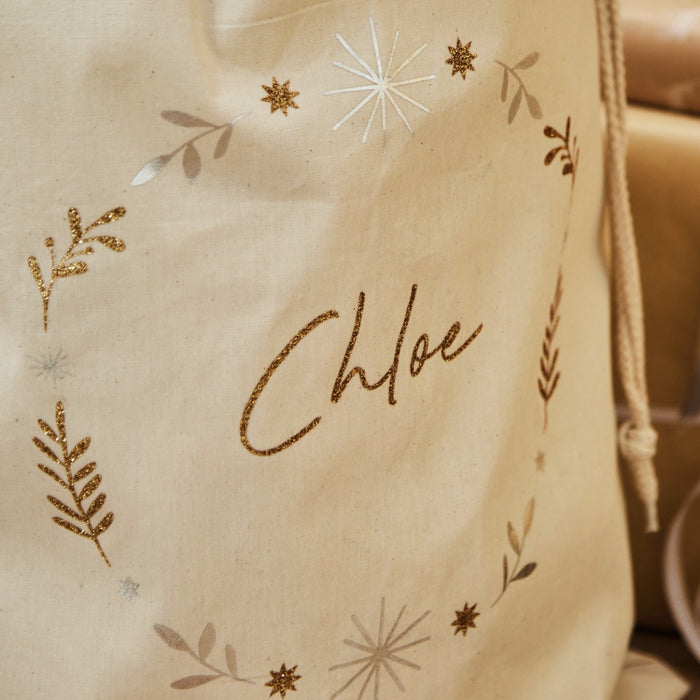 Personalised Snowflake Gold & Silver Canvas Gift Sack