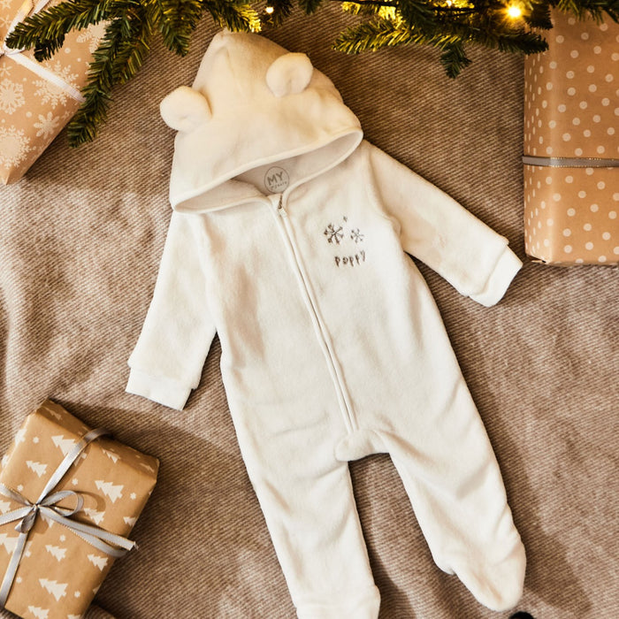 Personalised Snowflake Ivory Fleece Onesie