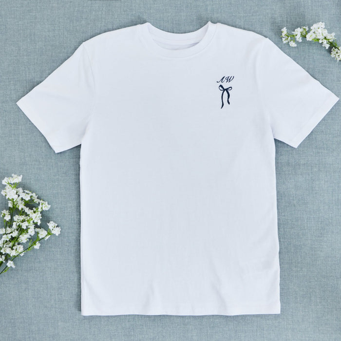 Personalised Something Blue Bow Embroidered White T-Shirt