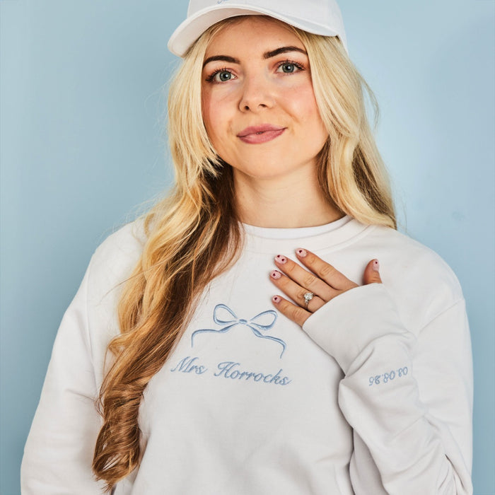 Personalised Something Blue Bow White Sweatshirt