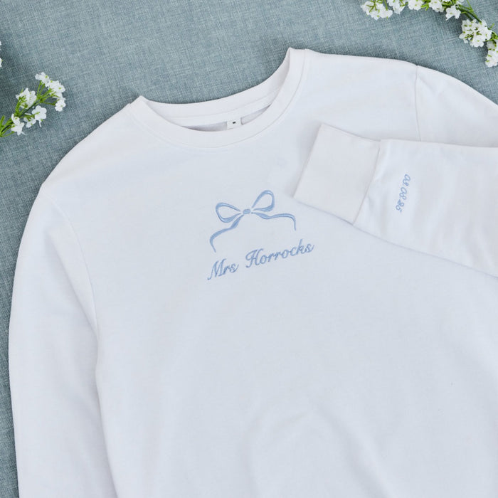Personalised Something Blue Bow White Sweatshirt