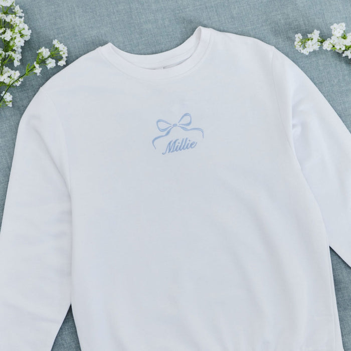 Personalised Something Blue Bow White Sweatshirt