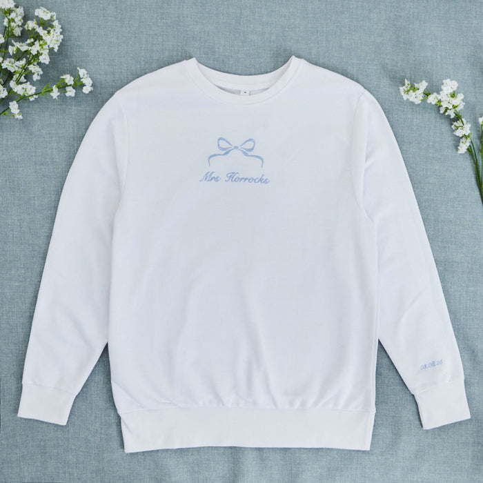 Personalised Something Blue Bow White Sweatshirt