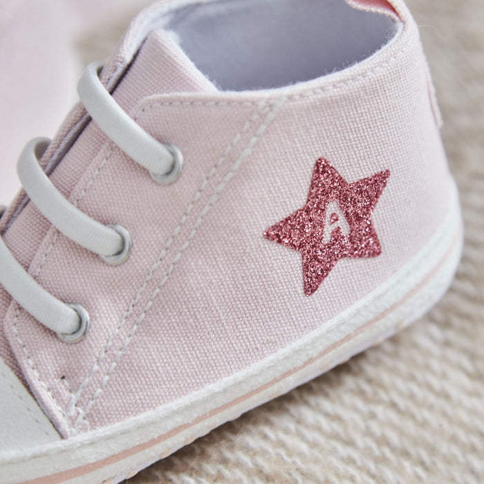Personalised Star Pink Glitter Baby High Top Trainers