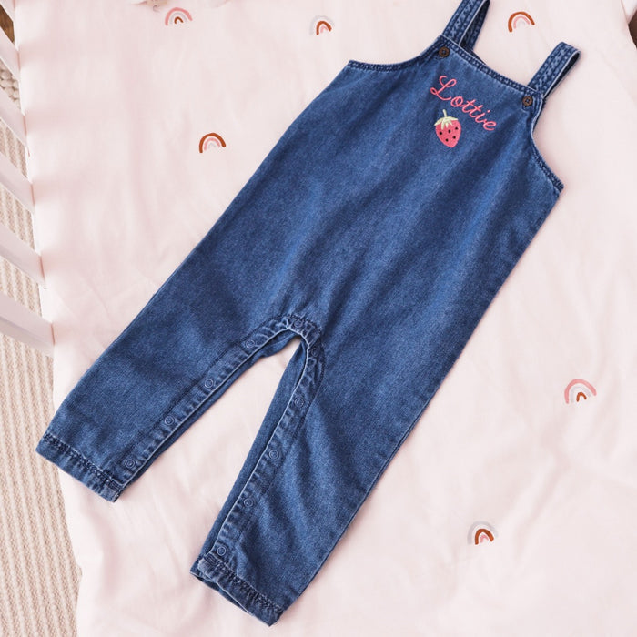 Personalised Strawberry Denim Dungarees