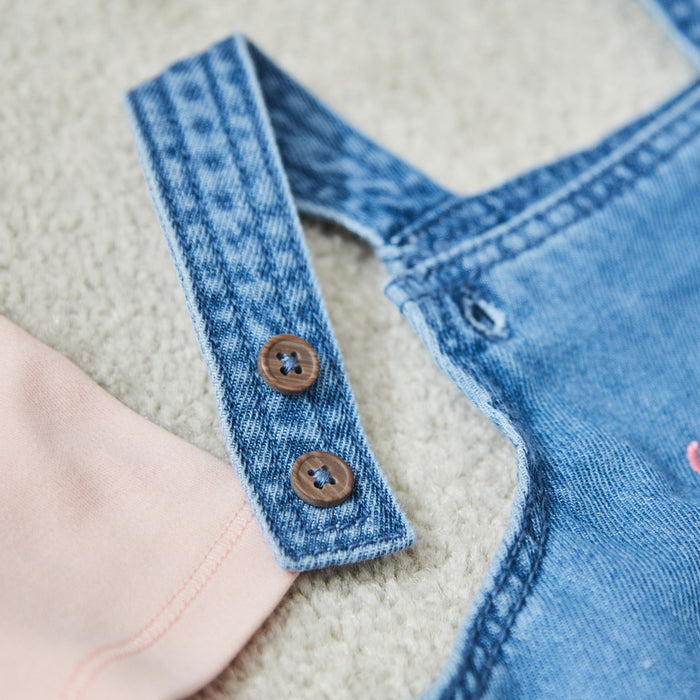 Personalised Strawberry Design Short Legged Denim Dungarees