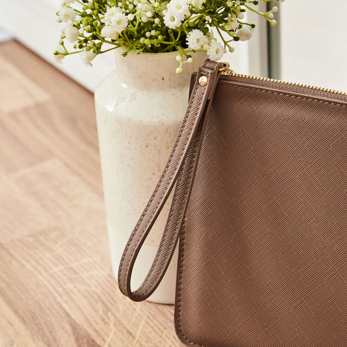 Personalised Taupe Birth Flower Name Pouch