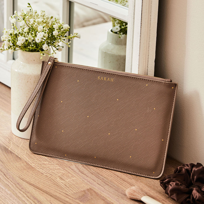 Personalised Taupe Polka Dot Pouch