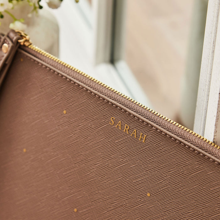 Personalised Taupe Polka Dot Pouch